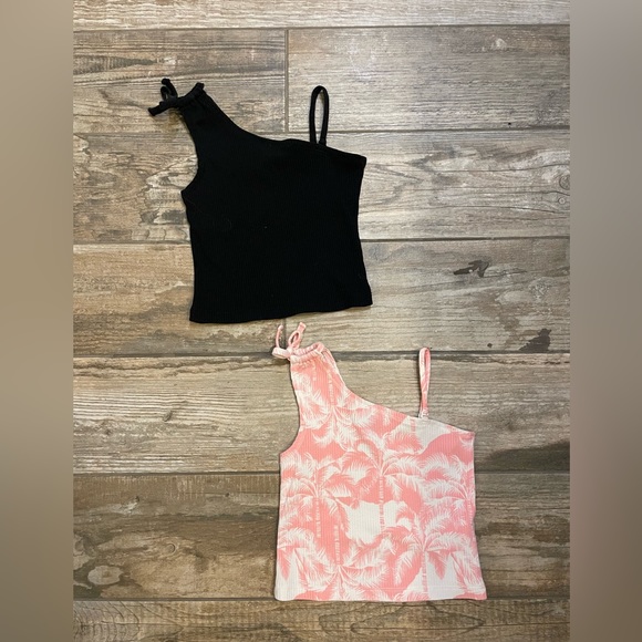 Old Navy Rib-Knit One-Shoulder Tank Top for Girls Pink and Black BUNDLE - Picture 1 of 5